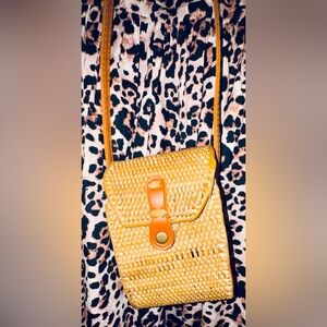 Anthropologie Tan Woven Crossbody Bag